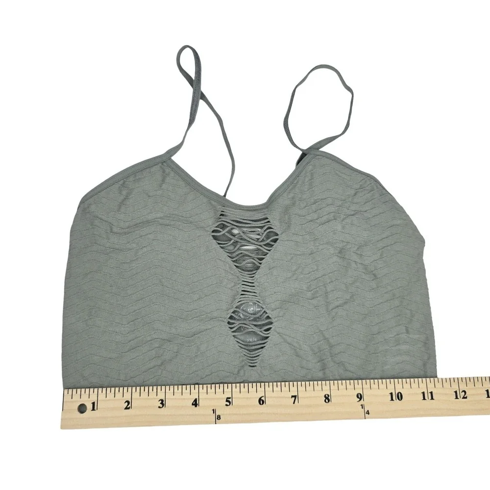 BKE Laser Cut Bralette XS/S Green Seamless Longline Cami Boho Strappy